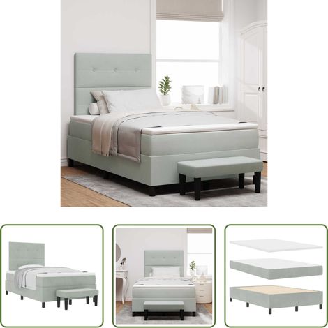 Lit en velours -  Lit à ressorts avec matelas Gris clair 120 x 200 cm Velours (1/5)