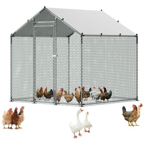 Gallinero de Metal 2 x 2 x 2 m, Corral Grande para Gallinas con Cubierta, Cerramiento de Gallinero con Techo en Forma de Aguja con Cerradura de Seguridad para Patos, Conejos y Aves de Corral (1/5)