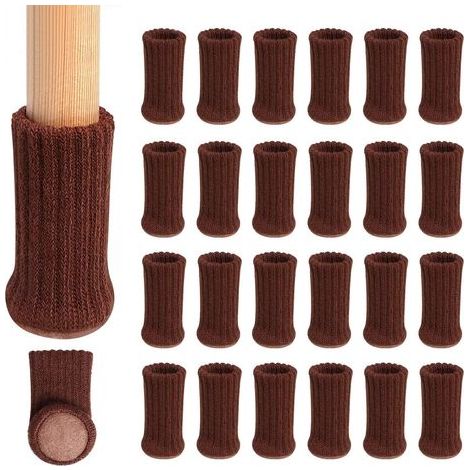 24 Pack (Marron foncé) tricoté Table Chaise Jambe Chaussettes élastique Chaise Meubles Chaussettes Définit Wood protecteurs de Sol pour Pieds de Meubles, Marron (1/5)