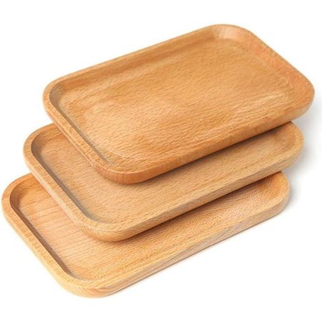 3 Plateau Bois, Rectangulaire 20x13cm, Bord Surélevé, Style Rétro, Pour Café Thé Snack (1/5)