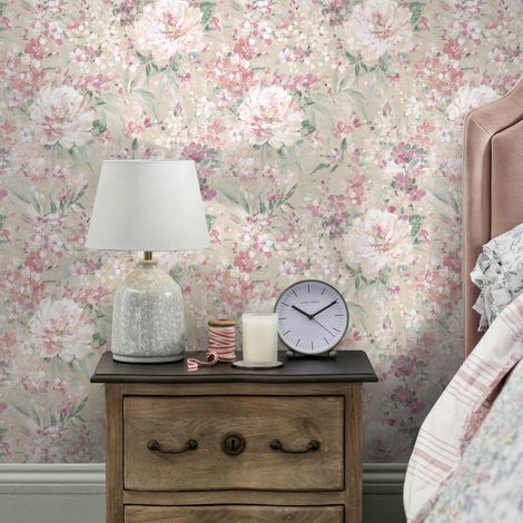 Papier peint intissé Laura Ashley Fleurs Mayville 1005 x 52cm Rose, beige, vert