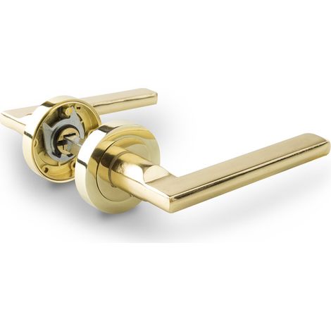 Poignée de porte d'intérieur en aluminium doré brillant – Rosace droite – Mécanisme haute résistance – Installation avec carré 8 mm – Alfa Dyser