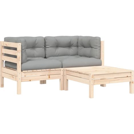 Maison Exclusive - Set Divani da Giardino 3 pz con Cuscini Grigi Massello di Pino