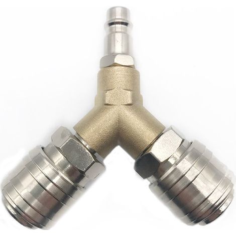 Distributeur d'air comprimé en Y – 2 connecteurs filetés 1/4 pouce – Laiton antirouille – Connexion rapide pour outils pneumatiques (1/5)