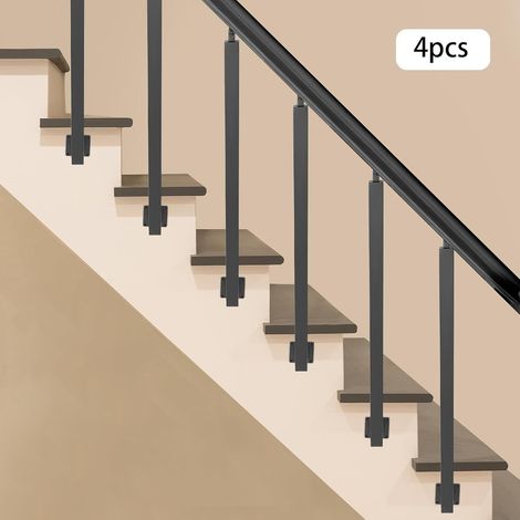Poteau de rampe d'escalier carré, poteau de garde-corps en métal, Lot de 4 balustrades en acier pour montage d'escalier, maintien sûr pour l'intérieur et l'extérieur, réglables jusqu'à 43° (1/5)