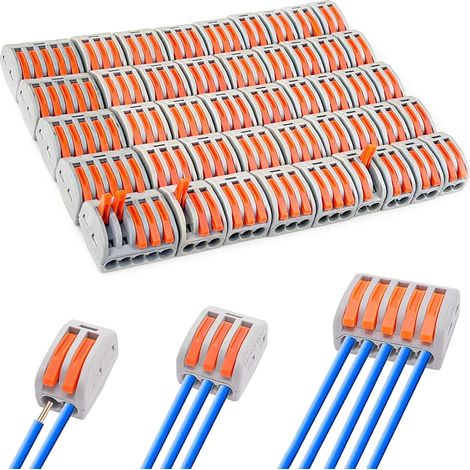 45 x Compact Electric Cable Wire Connectors Kit (2/3/5 Inputs), Quick Cable Wire Connector with Operating Lever, for Stranded, Flexible, Solid Wires (1/5)