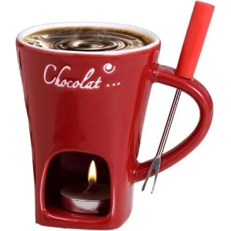 Tasse à Fondue au Chocolat - Hot Pot - Céramique - 200ml - Rouge - 1 pièce (1/4)