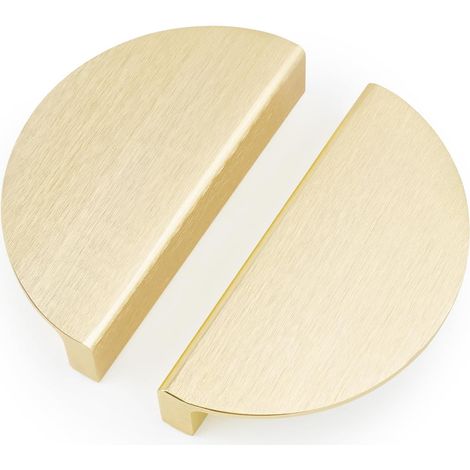 Set di quattro maniglie a forma di mezzaluna, adatte per ante di armadi, librerie e mobili da cucina diametro 64 mm, finitura oro spazzolato. (1/3)