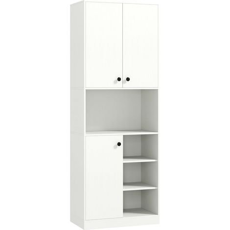 GOPLUS Buffet Salle à Manger, 2 Armoires, Placard Ouverte pour Mico-Ondes, 3 Étagères Ouverts, Armoire Haute de Rangement pour Salon, Cuisine, Blanc, 60×33×166CM (1/5)