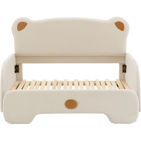 Letto matrimoniale a forma di orso in velluto beige con doghe in legno 140 x 200 cm (1/5)