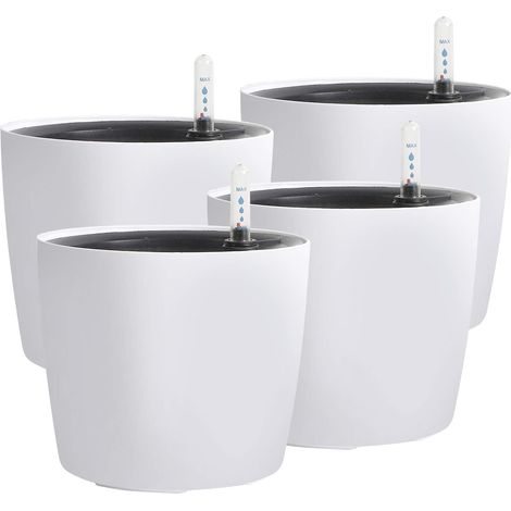 Lot de 4 pots de fleurs de 17,8 cm à arrosage automatique avec indicateur de niveau d'eau, pots de fleurs modernes et décoratifs pour plantes d'intérieur, fleurs, violettes africaines, plantes