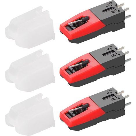 Aiguille De Platine - Lot De 3 - Métal Et Plastique - Pour 33 45 78 Tours - Compatible Hi-Fi Et Lecteur LP - Rouge (1/5)