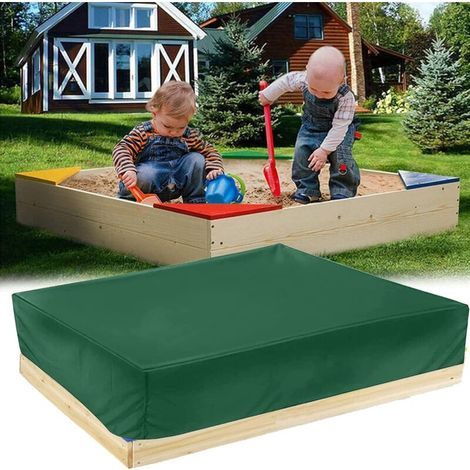 Telo protettivo per sabbiera - Realizzato in tessuto Oxford - Antipolvere - Con coulisse - Per sabbiere da giardino - Verde - 150 x 150 x 20 cm (1/5)
