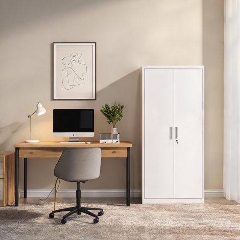 Meuble de rangement de bureau blanco en acero 80 x 40 x 180 cm (1/5)