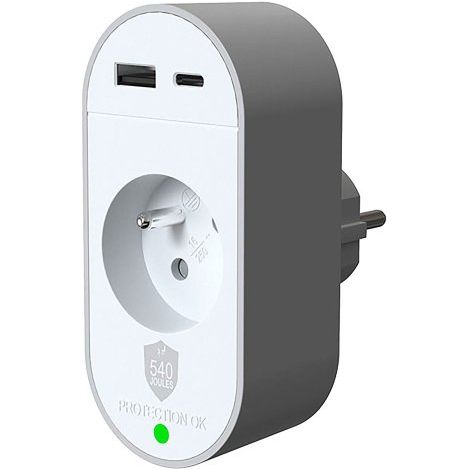 Prise parafoudre Force Lite 1 prise + 2 ports USB A+C PD (1/4)