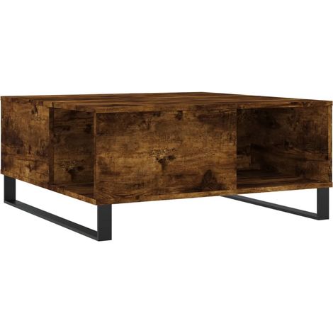 Mesa de centro de diseño rústico 80 x 80 x 36,5 cm madera de ingeniería marrón y metal DEC038486