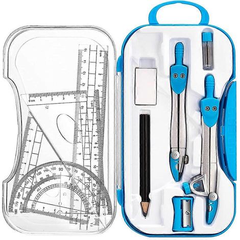 Ensemble de géométrie, kit de 10 pièces pour les mathématiques, comprenant un compas et un rapporteur. (1/5)