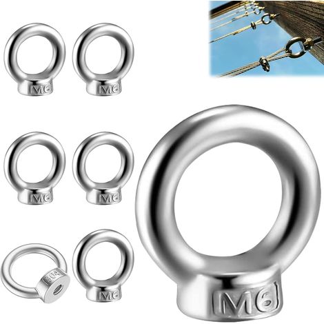 6 Pièces Écrous À Oeil, M6 Écrou à Oeil en Acier Inoxydable, M6 D'écrous À Anneau, Écrou à Anneau Bague, pour Les Accessoires de Levage et Raccord de Corde (1/5)