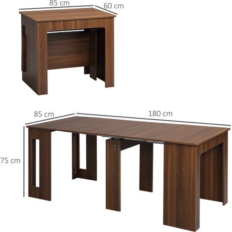 Table pliante extensible 180x85x75cm, design moderne gain de place, pour salon ou salle à manger, brun, plateau pratique et structure stable, mécanisme d'extension fluide (1/5)