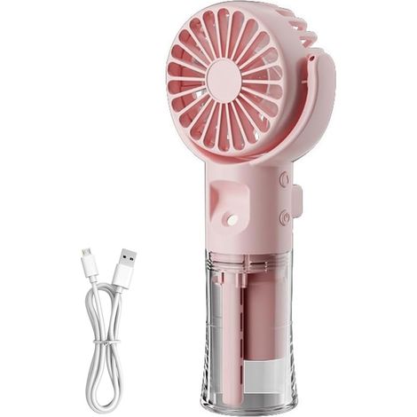 Mini Portable Hand Held Fan with Water Mist Spray USB Rechargeable Fans with 4 Speeds Small Desk Fan Desktop Cooling Fans for Outdoor School Travel Camping (Pink) (1/5)