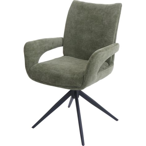 Chaise de salle à manger pivotante moderne accoudoirs enveloppants 90 x 60 x 60 cm confort d'assise ergonomique en tissu chenille vert 040009332