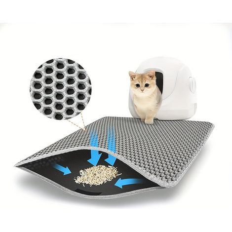 Tapis de Litière Antidérapant Gris 60 x 45 cm, Tapis Lavable pour Bac à Chat et Sol Propre (1/5)