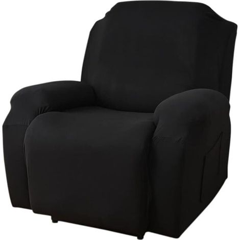 Copripoltrona reclinabile elasticizzata per 1 posto, copripoltrona reclinabile elettrica con tasca, protezione per mobili lavabile in 4 pezzi per divano reclinabile (nero, 1 posto) (1/4)