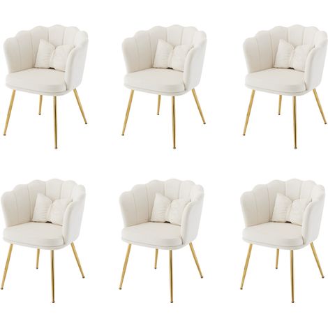 Set de 6 sillas de comedor de terciopelo beige con respaldo floral y patas metálicas doradas (1/5)