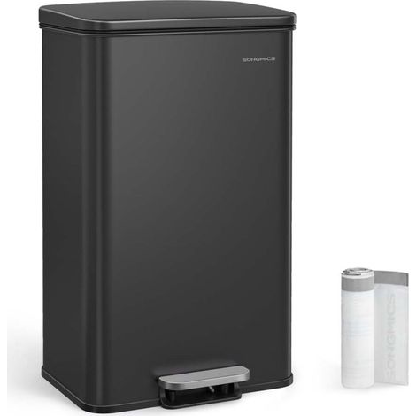 Pattumiera a pedale da cucina 34,8 x 32,1 x 55,7 cm 40 litri acciaio con coperchio e 15 sacchi per la spazzatura nero 120007197