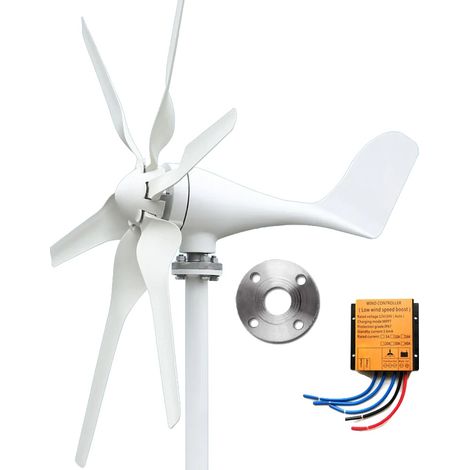 Generador de turbina eólica, 400 W de potencia, ajuste automático de dirección, 400 W, 6 palas MPPT, 24 V CA (1/2)