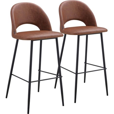 Lot de 2 chaises hautes en métal et textile enduit marron (1/5)