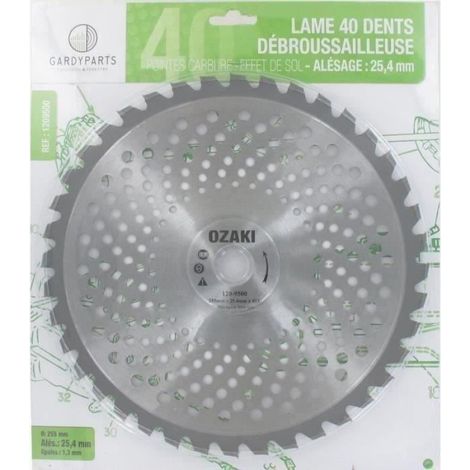 Lame Débroussailleuse - Carbure - 40 Dents - Ø 255 mm - Alésage 25,4 mm - Épaisseur 1,3 mm - Pour Terrain Dur et Meuble - 1 Pièce