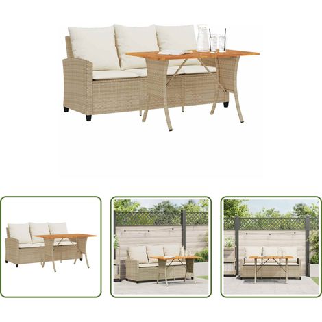Gartentisch -  Gartensofa 3-Sitzer mit Kissen & Tisch Beige Poly Rattan (1/5)