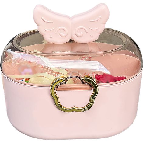 Boîte à bijoux pour enfants, organisateur d'accessoires de cheveux anti-poussière de grande capacité avec couvercle pour enfants rose (1/5)