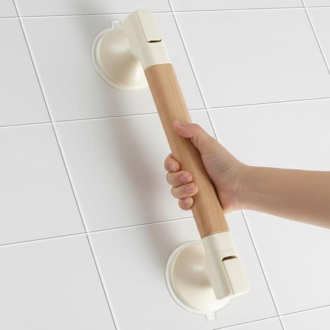 Barre de Douche Sans Perçage 40CM, Poignée Ventouse Salle de Bain, Forte Prise Barres d'appui de Douche pour Seniors, Ventouse de Poignée Douche