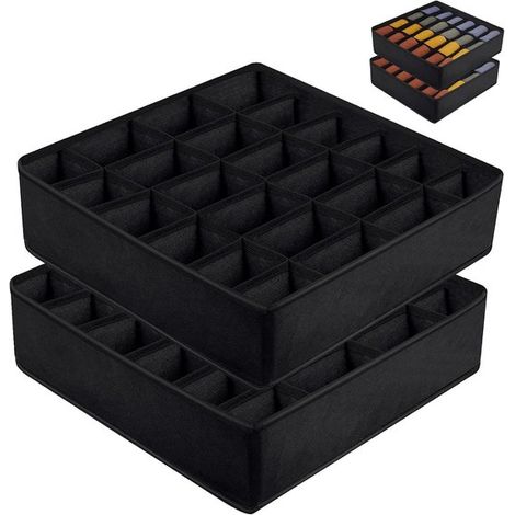 Scatole portaoggetti per calze e biancheria intima, 2 pezzi, 24 scomparti, scatole pieghevoli, organizer per cassetti, scatole in tessuto, sistema di stoccaggio, vestiti (1/5)