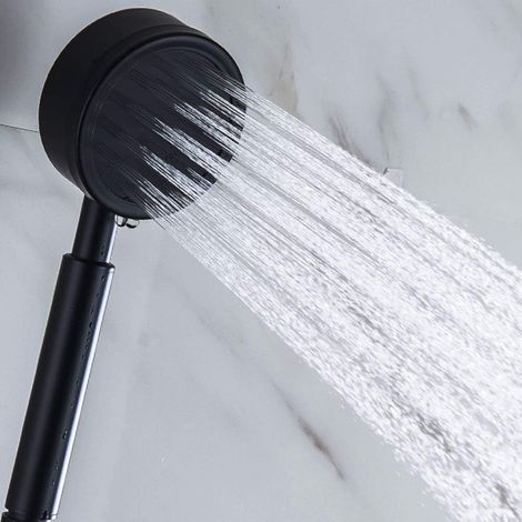 Pommeau de che avec Tuyau et chette à Main 80 mm de Diamètre avec Tuyau de che de 1,5 m en acier Inoxydable économe en Eau et chette Haute Pression Noir (1/2)