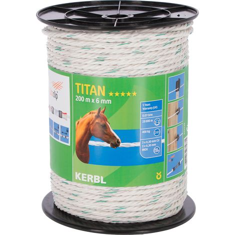 KERBL 445538 LOT DE 6 CORDES DE CLÔTURE EN TITANE BLANC/VERT 200 M X 6 MM