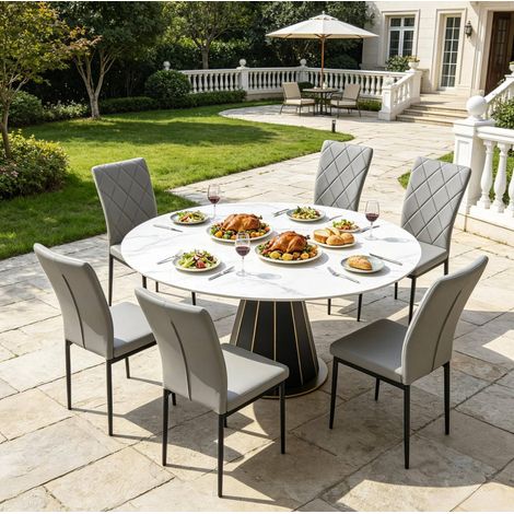 Set di 4 sedie da pranzo 42x43x94,5 cm in similpelle grigia imbottite FloraGrace (1/5)