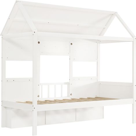 Cama alta infantil con estantería, madera y MDF, blanca 90x200 cm (1/5)