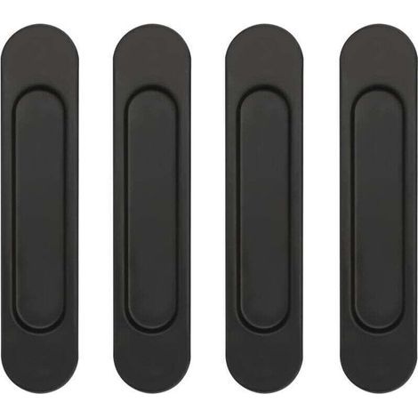 Set of 4 self-adhesive oval handles for sliding doors, made of black aluminum alloy, no drilling required, for sliding doors and closet windows. (1/4)