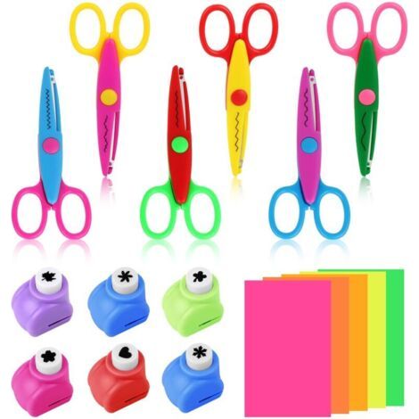 BUNTHAUS Lot de 6 Ciseaux à Cranter et 6 Perforatrices à Papier - Ensemble Créatif pour Enfants, Bricolage, Scrapbooking et Artisanat
