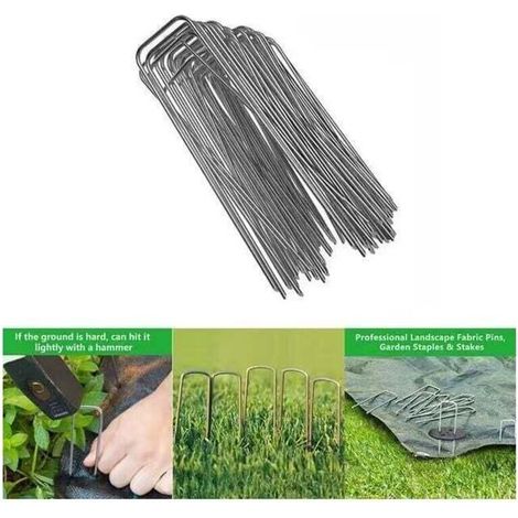 Lot de 50 piquets de fixation en acier galvanisé 200mmLargeur 40mmØ2,5mm pour bâches antimauvaises herbesInstallation rapide (1/3)
