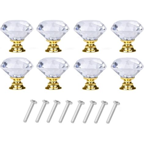Boutons en verre transparent/doré en forme de losange (8 pièces)