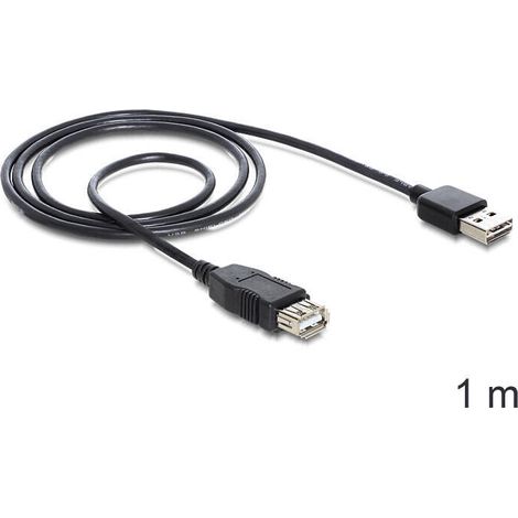 DeLock Easy - Cable USB 2.0 (conector macho A a conector hembra A, 2 m), color negro (1/4)