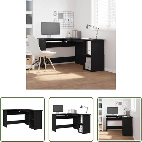 Holzschreibtisch - Eck-Schreibtisch Schwarz Eichen-Optik 120 x 140 x 75 cm (1/5)