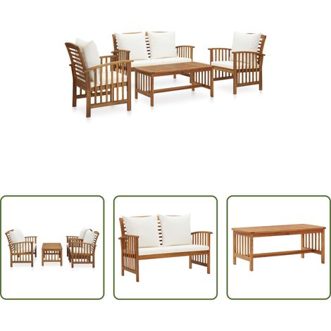 vidaXL Couchtisch - 4-tlg. Garten-Lounge-Set mit Auflagen Massivholz Akazie (1/5)