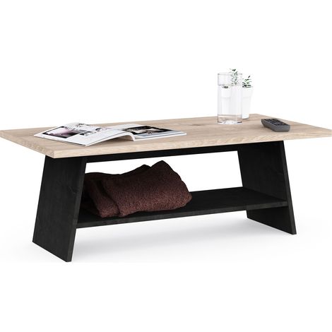Table basse rectangulaire 91x45x34 cm naturel et anthracite (1/5)