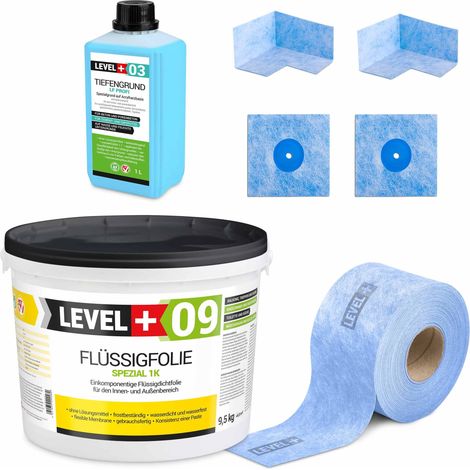 LEVEL+ Dichtset für Duschabdichtung Bad Dichtband Flüssigfolie 9,5kg SET65 (1/4)