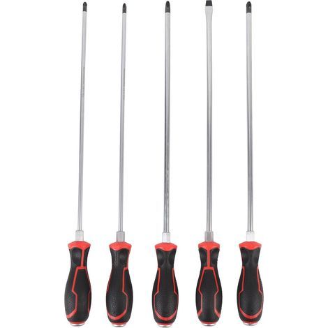 Set of 5 Extra-Long Screwdrivers 450mm - Magnetic Bits PH2 PH3 PZ2 PZ3 8mm - Ergonomic CR-V Steel for Car Repair (1/5)